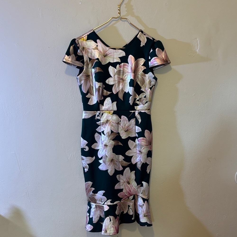 Enfocus Studio Black and Pink Floral Midi Dress